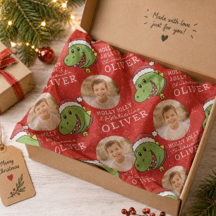 Papel De Seda Foto Personalizada de Natal com Dinossauro Fofo