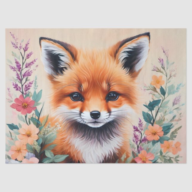Papel De Seda Fox Cub Arte Floral (Frente )