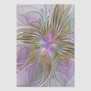 Papel De Seda Fractal Abstrato Colorida Floral, Rosa E Dourada