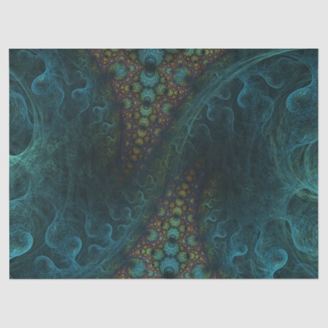 Papel De Seda Fractal Teal Spiral Abstrato 24 Decoupage (Frente )