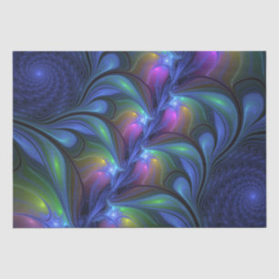 Papel De Seda Fractal verde cor-de-rosa Abstrato azul colorido
