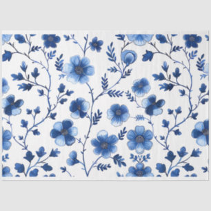 Papel De Seda Francês Cottagecore Azul Padrão Floral Tecido