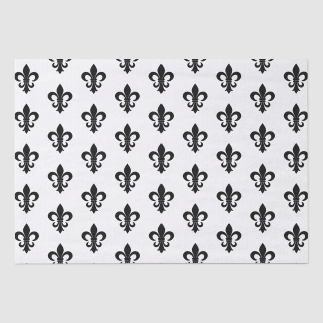 Papel De Seda Francês parisiense preto e branco Fleur de Lis Par (Frente )