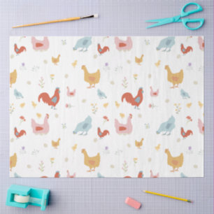 Papel De Seda Frangos Galinhas e Pintinhos Fofos