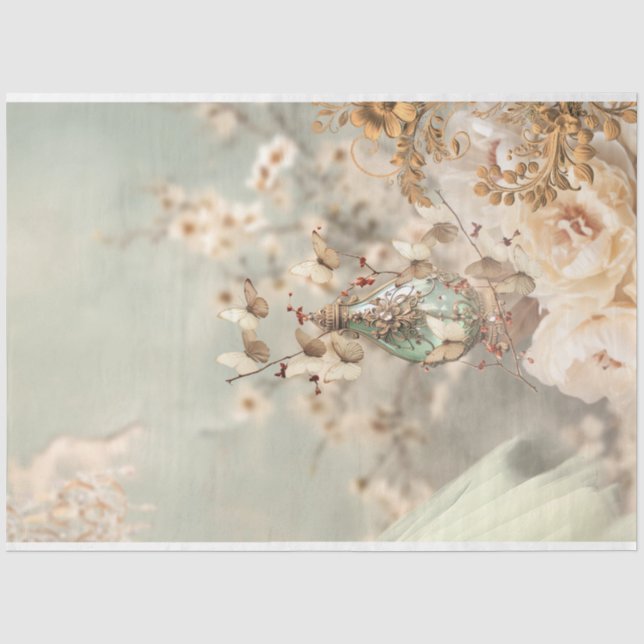 Papel De Seda Frasco de Perfume Antigo, Borboletas e Floral (Frente )