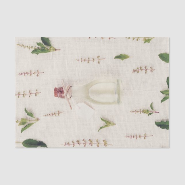 Papel De Seda Frasco de vidro com ervas secas textura de aniagem (Frente )