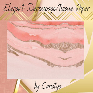 Papel De Seda Fraux Marble Rosa Dourado Wrapping, Decoupage, Art