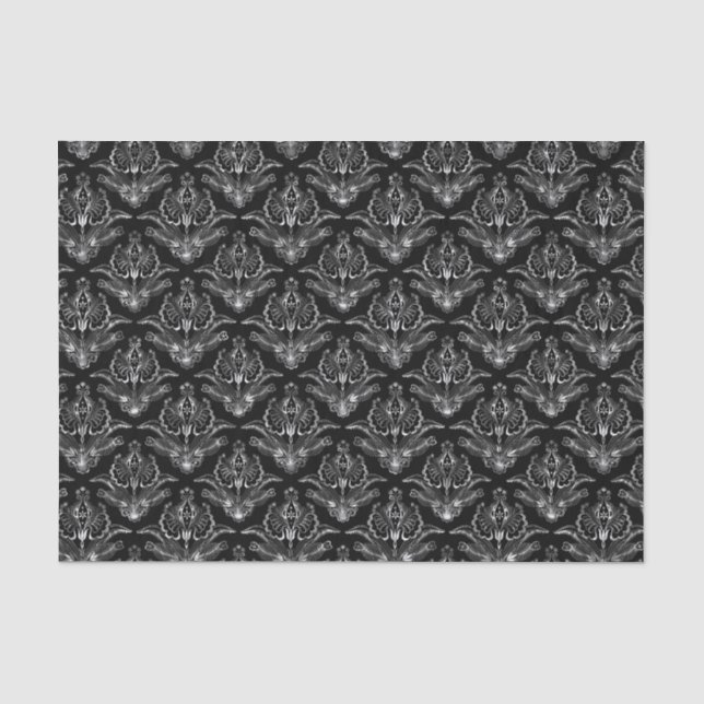 Papel De Seda Fraux Silver Floral Damascos Pretos (Frente )