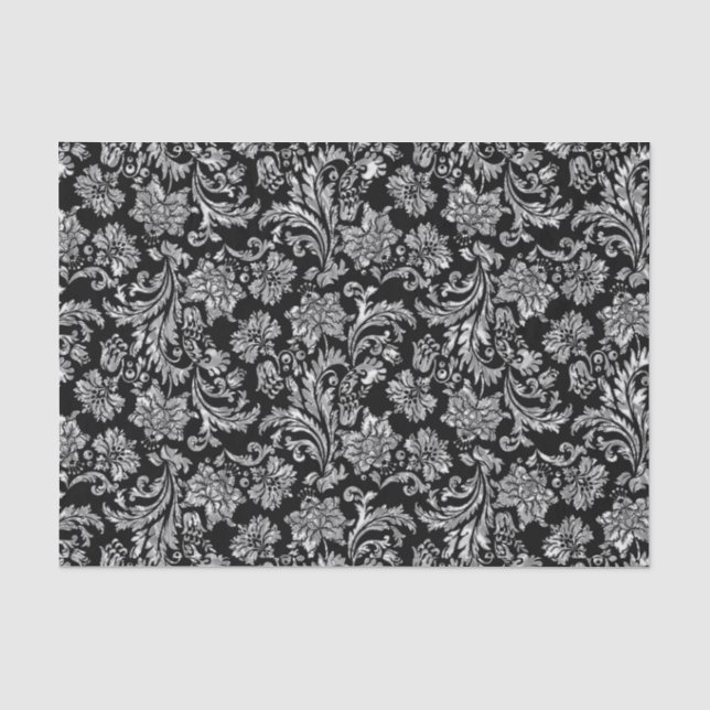 Papel De Seda Fraux Silver Floral Damascos Pretos 2 (Frente )