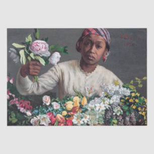 Papel De Seda Frederic Bazille - Jovem Mulher com Peonias