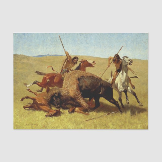 Papel De Seda Frederic Remington Western Art "Buffalo Hunt" (Frente )