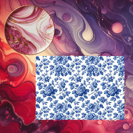 Papel De Seda French Toile Heritage Blue Floral Bloom Inspiring