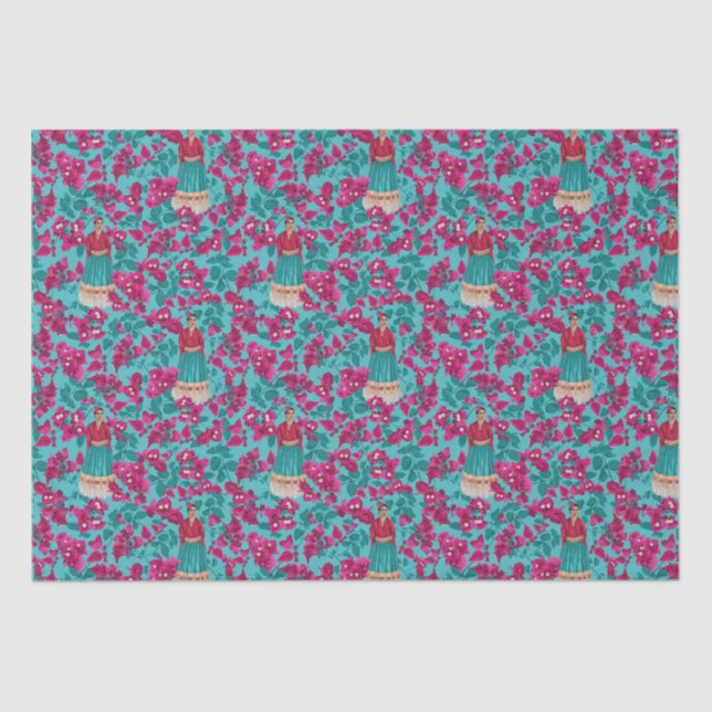 Papel De Seda Frida Kahlo em Pink Bougainvillea (Frente )