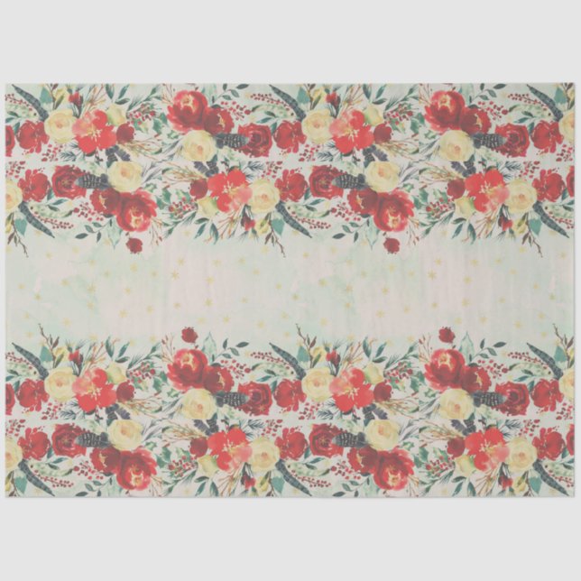 Papel De Seda Fronteira da Flor de Natal e Estrelas em azul (Frente )