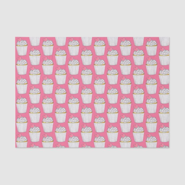 Papel De Seda Frosted Pink Heart Cupcake Sprinkles Sobremesa Amo (Frente )