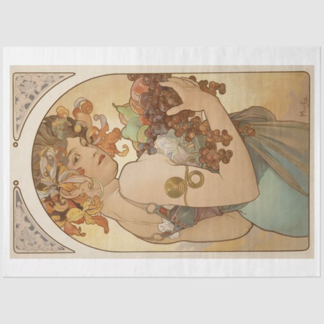Papel De Seda Fruta (Art Nouveau) (Retrato feminino) (Frutas) (Frente )