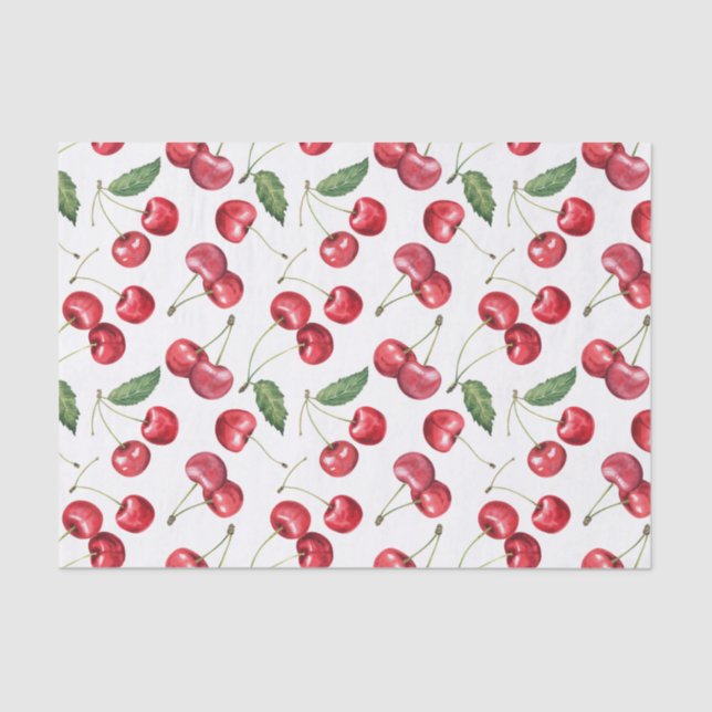 Papel De Seda Fruta de Cereja Vermelha de Aquarela (Frente )