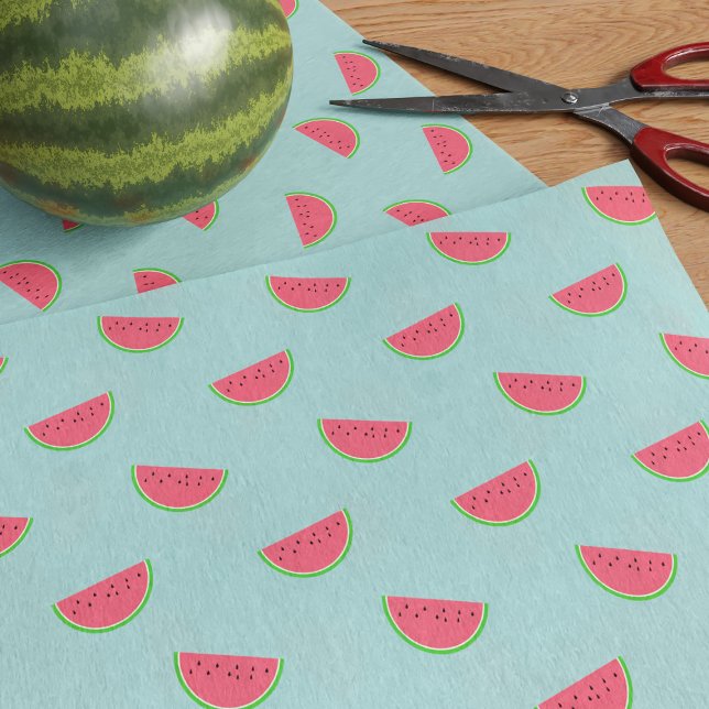 Papel De Seda Fruta de melancia Papel-Padrão Tecido Teal (🍉lashings of juicy watermelon slices on a teal background 🍉)