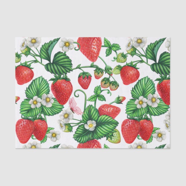 Papel De Seda Fruta de morango e flor de morango vibrante  (Frente )