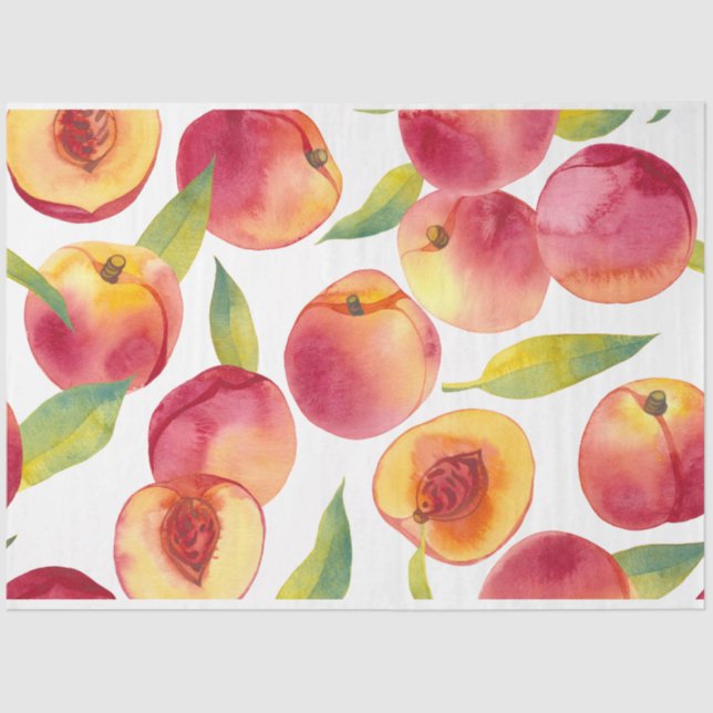 Papel De Seda Fruta de Pêssegos com Aquarela em Fita (Frente )