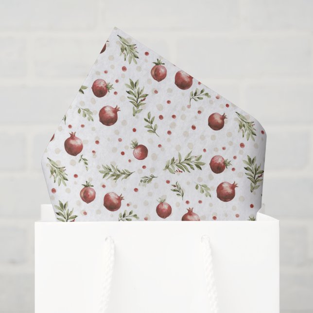 Papel De Seda Fruta Vermelha Branca Romã Natal (Sacola de presentes)
