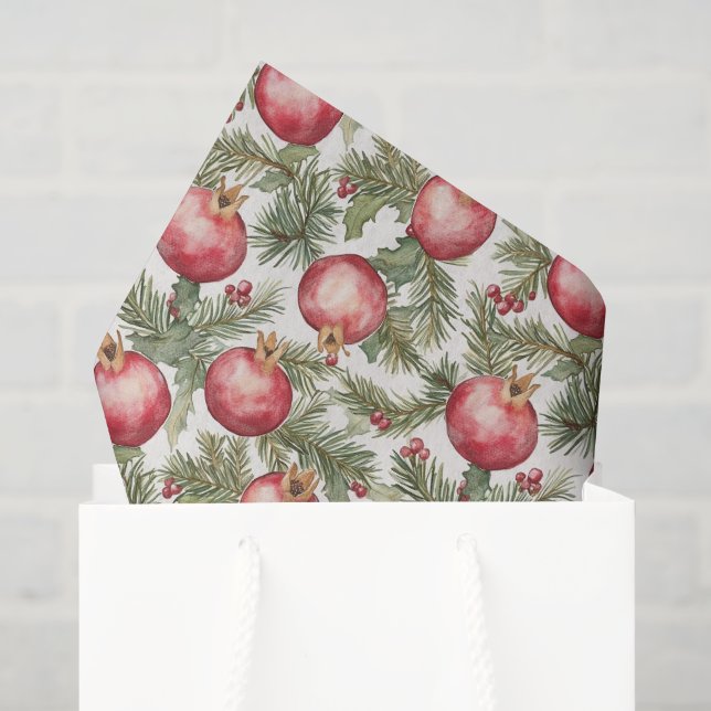 Papel De Seda Fruta Vermelha Romã Natal (Sacola de presentes)