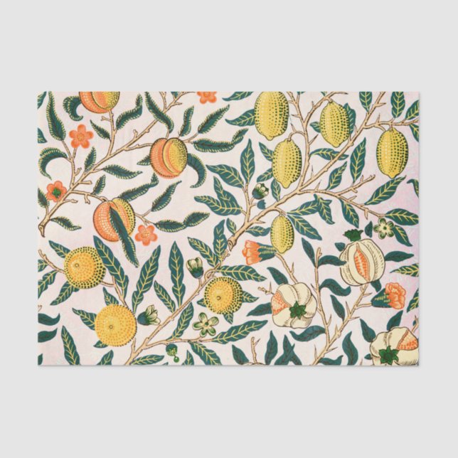 Papel De Seda Fruta William Morris Pomegranate Ornamento Branco (Frente )