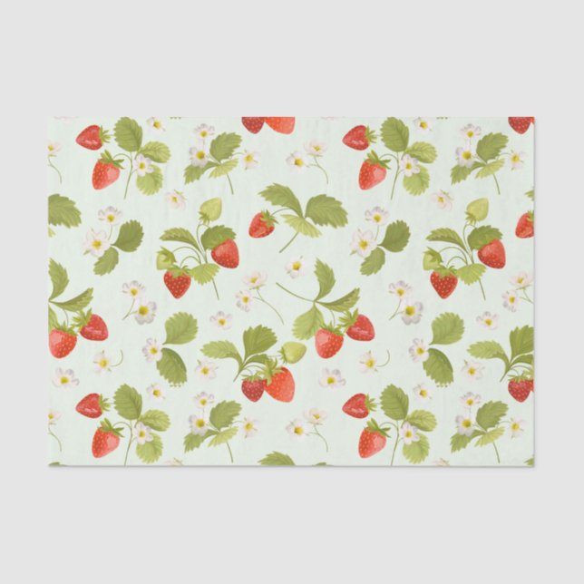 Papel De Seda Frutas de morango, Folhas e Flores (Frente )