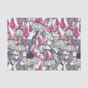 Papel De Seda Fúchsia branca e beija-flores