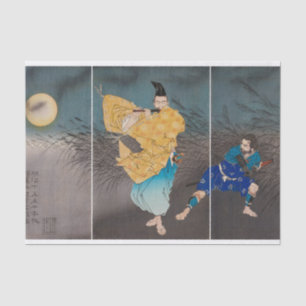 Papel De Seda Fujiwara Yasumasa tocando flauta pela lua