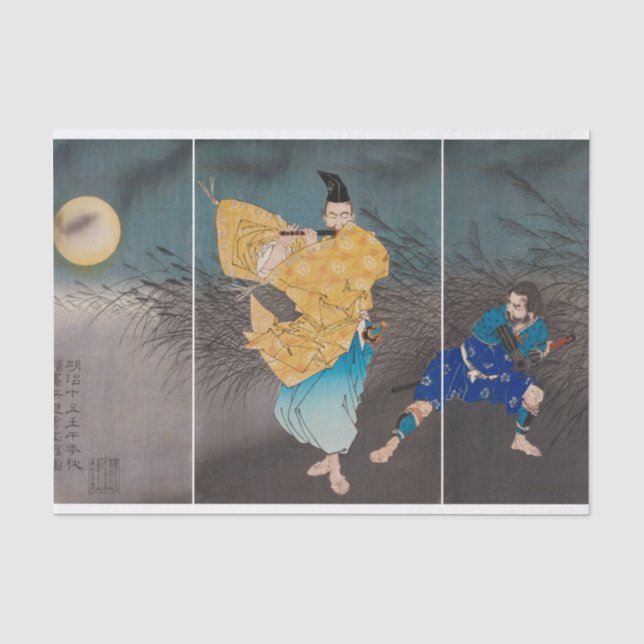 Papel De Seda Fujiwara Yasumasa tocando flauta pela lua (Frente )