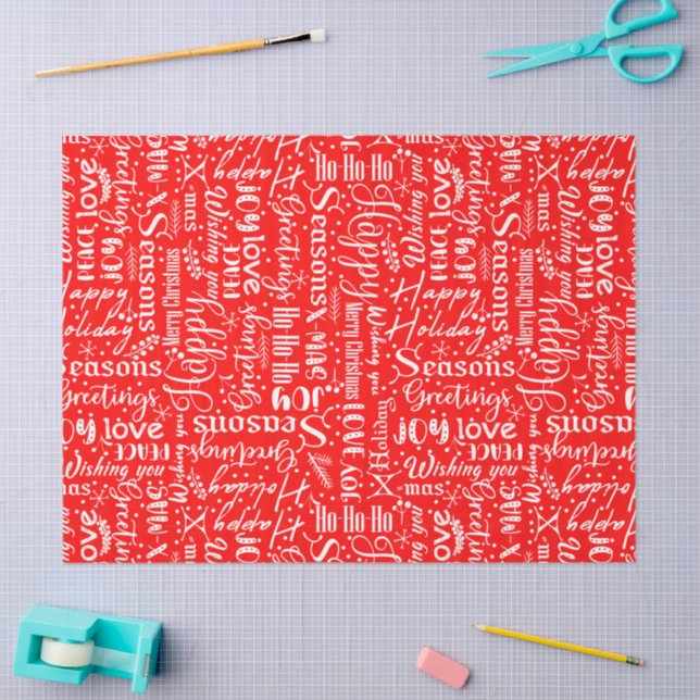 Papel De Seda Fun Modern Red Merry Christmas Script Decoupage (Arte )