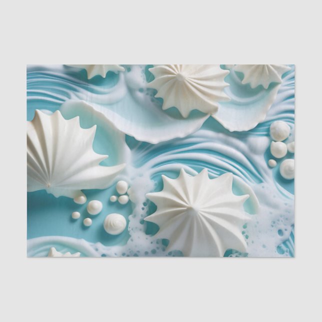 Papel De Seda Fundo azul-claro do oceano com conchas (Frente )