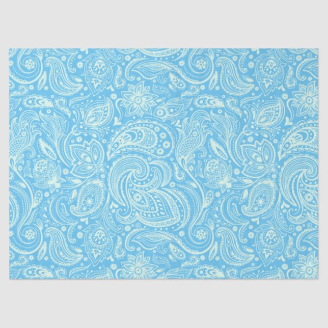 Papel De Seda Fundo Azul de Paisley Floral Verde-Casa (Frente )