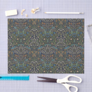Papel De Seda Fundo Azul Morris Vintage Padrão Blackthorn