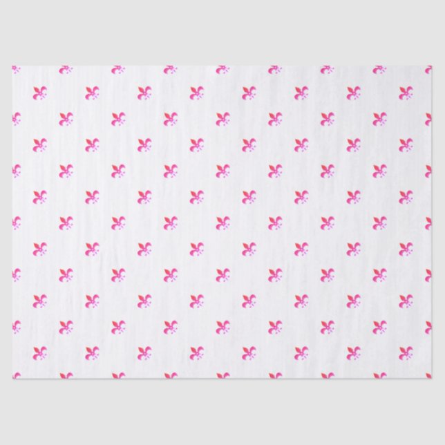 Papel De Seda Fundo Branco com Fleur de Lis Rosa (Frente )