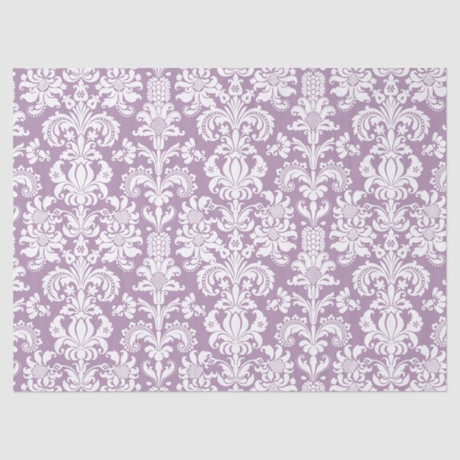 Papel De Seda Fundo da Lavanda dos Damascos Florais Brancos Eleg (Frente )