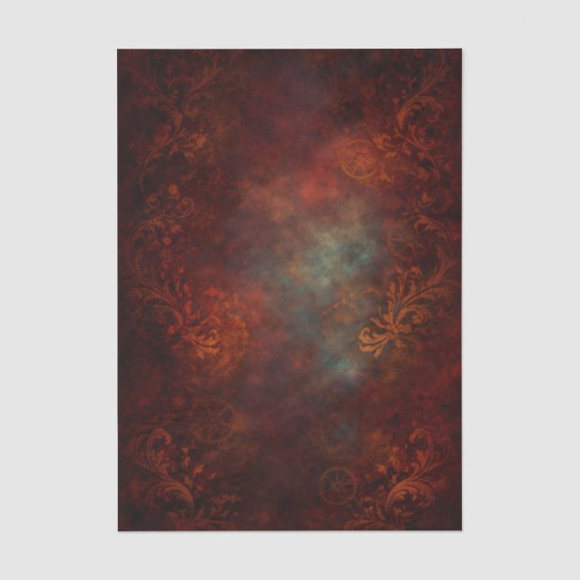 Papel De Seda Fundo de Damasco Vermelho Steampunk EZ6 Decoupage (Frente )