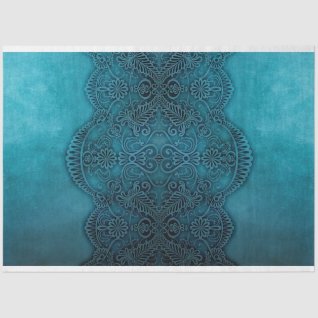 Papel De Seda Fundo de Decoupage do Lace Teal Elegante (Frente )