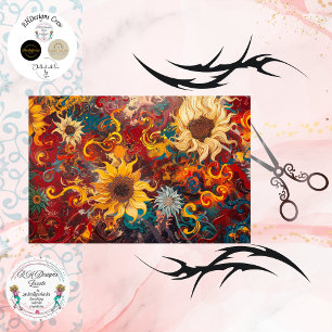 Papel De Seda Fundo de Decoupage Girando Flor de Girassol Abstra