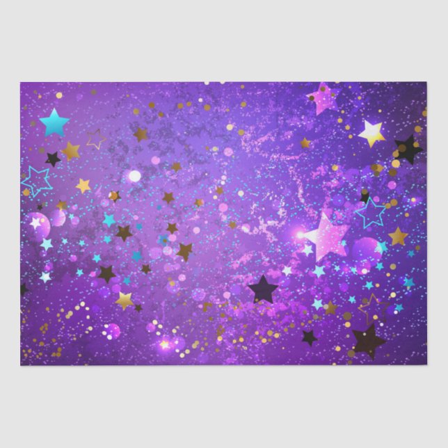 Papel De Seda Fundo de folhas roxas com estrelas (Frente )