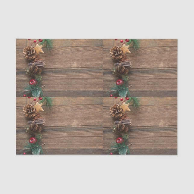 Papel De Seda fundo de madeira com pinhas        (Frente )