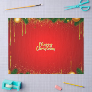 Papel De Seda Fundo de Natal Vermelho Festivo Com Ornamento Dour