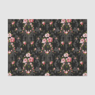 Papel De Seda Fundo Floral-Preto do Rococo Francês Elegante