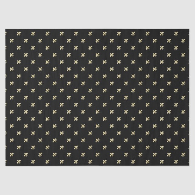Papel De Seda Fundo Preto com Fleur de Lis Dourado (Frente )