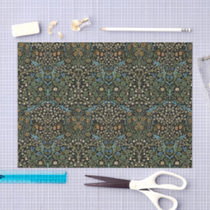 Papel De Seda Fundo Preto Morris Padrão Vintage Blackthorn