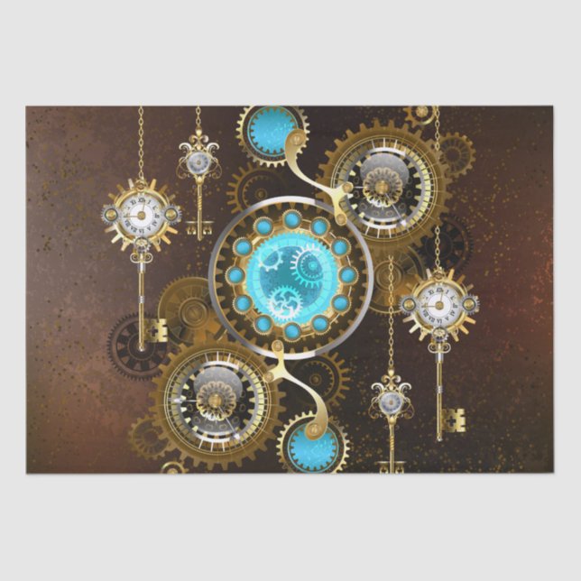 Papel De Seda Fundo Rusty Steampunk com Lentes Turquesa (Frente )