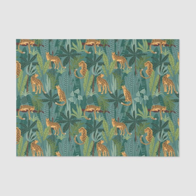 Papel De Seda Fundo Verde de Padrão Selvagem Leopard (Frente )