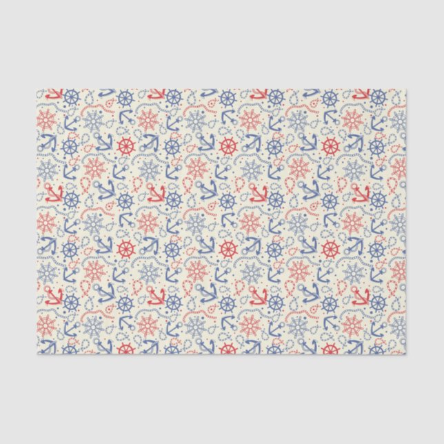 Papel De Seda Fundo vermelho e marinho com âncora (Frente )