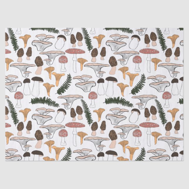 Papel De Seda Fungi Fungi Mushroom Fern Pattern Gift (Frente )
